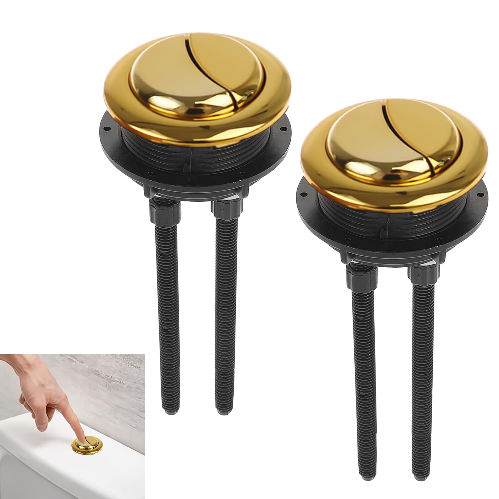 38MM Gold Toilet Flush Button: 2 Pack YOYIAG Dual Toilet Push Button Replacement, Gold Toilet Flush Button Replacement,Toilet Flush Valve Kit, Round Head Toilet Flush Button Accessories for Bathroom