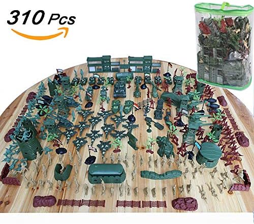 310 Pcs Soldiers Army Toys World War II Military Base, For Boys Traditional Green Plastic War Games Combat Model Toys Soldier Set with Storage Bag