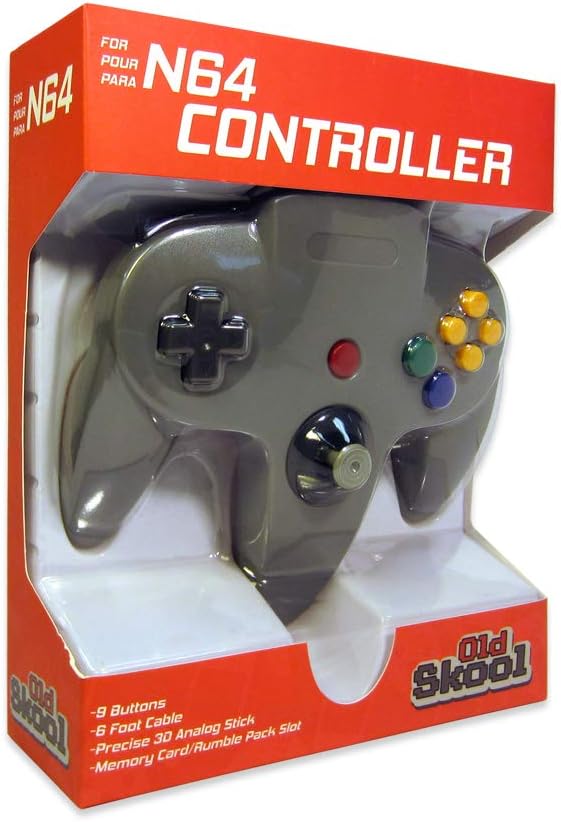 Amazon Com Old Skool Classic Wired Controller Joystick For Nintendo 64 N64 Game System Grey Computers Accessories