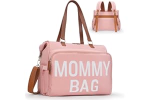 PRIPHER Diaper Bag Backpack Baby Bag, 4 in 1 Diaper Bag Tote, Mom Bag for Hospital with 14 Pockets, Diaper Tote Bag for Labor & Delivery, Large Waterproof Baby Travel Bag with 3 Insulated Pockets, Pink