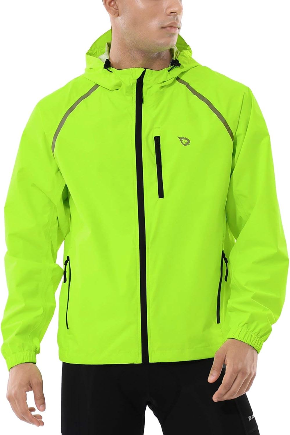 BALEAF Men's Cycling Running Jacket Waterproof Reflective Lightweight Windbreaker Windproof Bike Jacket Hooded Fluorescent Yellow Size M: Clothing