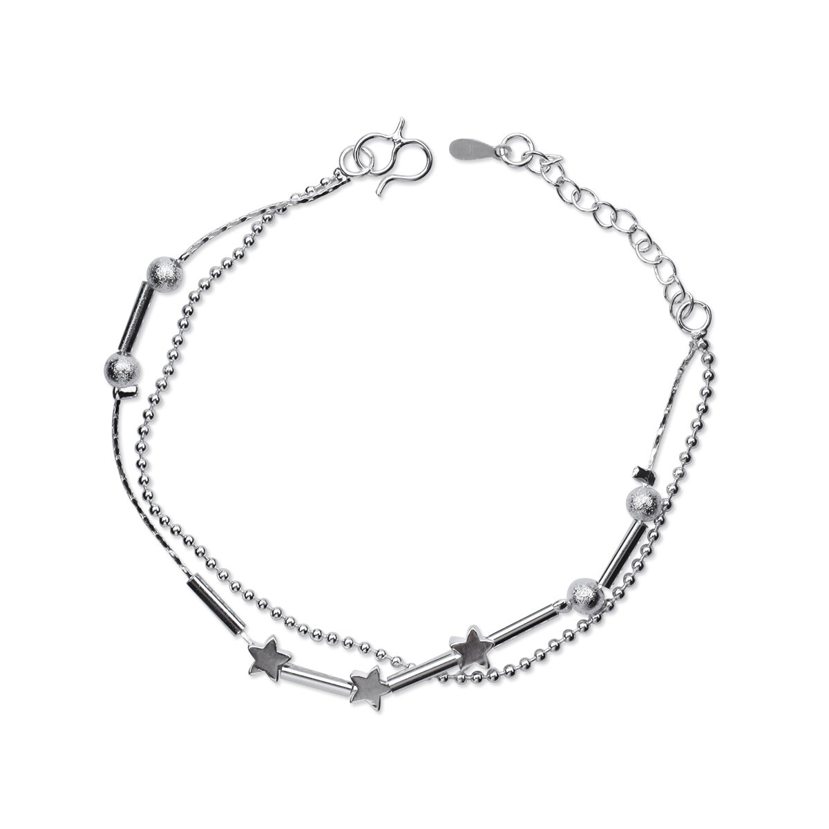 NANHONG Dainty Jewellery Beaded Charm Bracelet in 925 Sterling Silver Small Star Hand Catenary with Gift Box