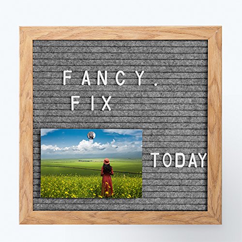 Changable Felt Letter Board with Wooden Frame and Grey Board, 10x10 Inches Decorative Message Sign for Home Kitchen Office and Classroom, By FancyFix