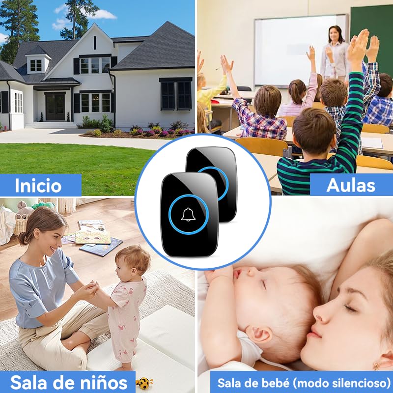 Timbre Inalámbrico Impermeable,con 2 Transmisores y 3 Receptores,Alcance a 300m,Kit de Timbre Inalámbrico para Puerta,36 Melodías,4 Niveles de Volumen, LED Indicador, para Casa,Jardín,Oficina,Villa
