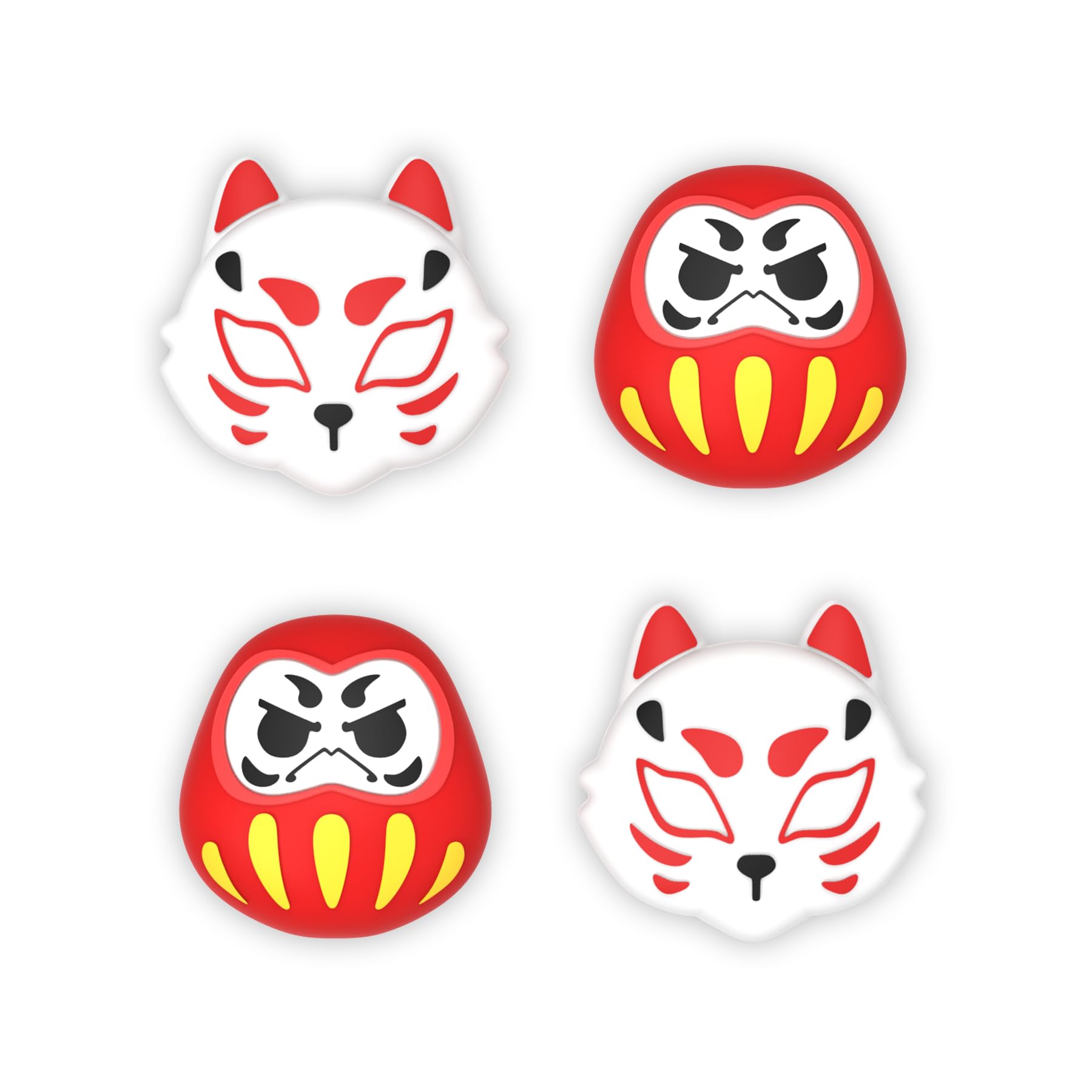 PlayVital Joystick Caps for Nintendo Switch, Thumbstick Caps for Switch Lite, Analog Cover for OLED Joycon Thumb Grips - Daruma & Kitsune