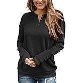 TICTICMIMI Women's V Neck Long Sleeve Tops Lightweight Sweatshirts Button Fall Shirts