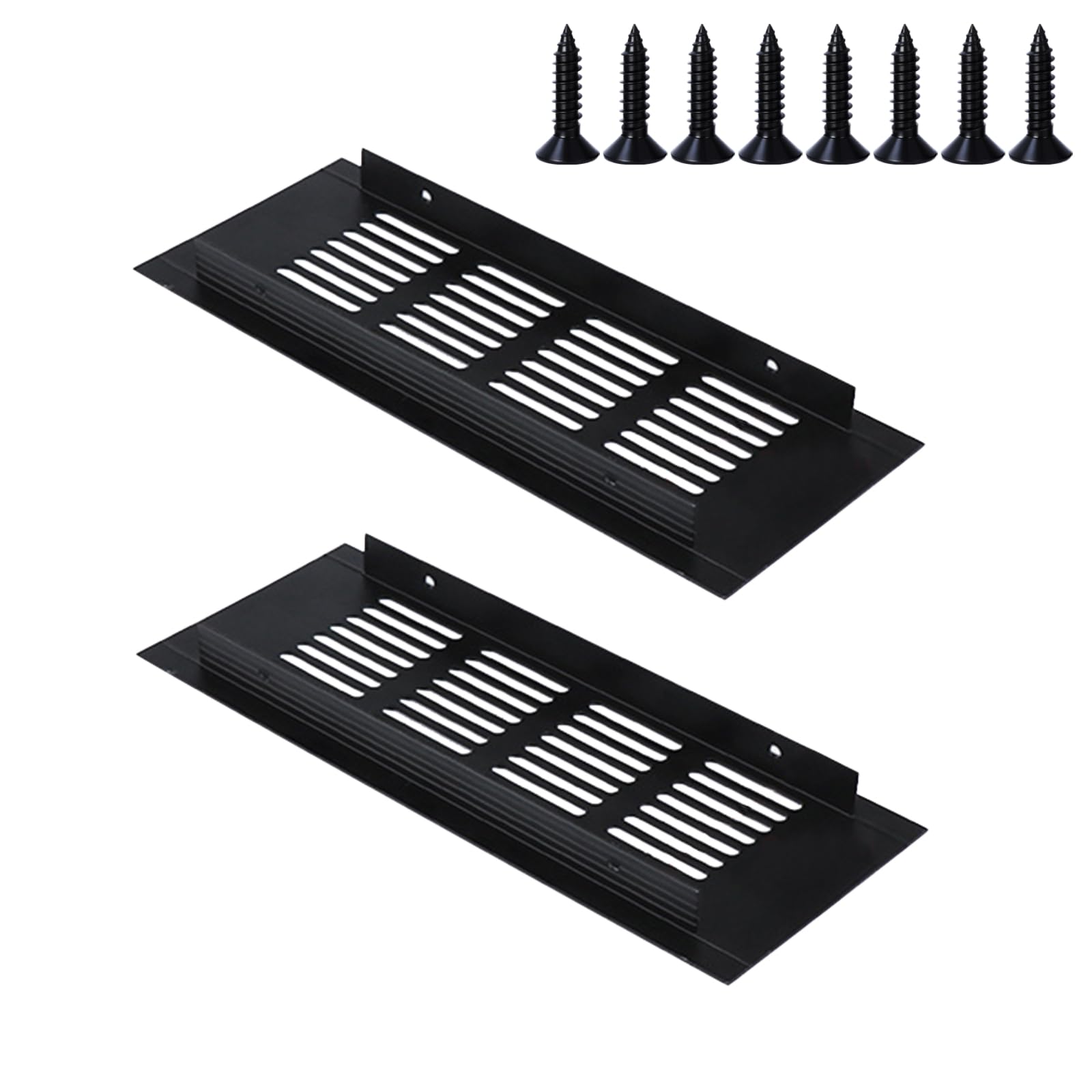 80mm*200mm Air Vents Grille Cover Aluminum Alloy Internal Ventilation Grilles Black Louvred Wall Vent Kitchen Cupboard Wardrobe Accessory (2 Pieces)