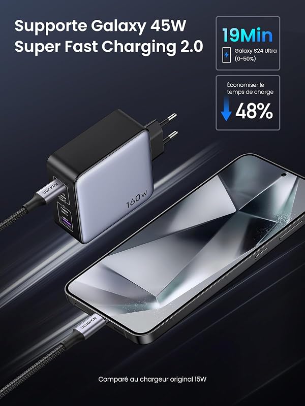 Nexode 160W Chargeur USB C Rapide 4 Ports GaNInfinity Prise Secteur