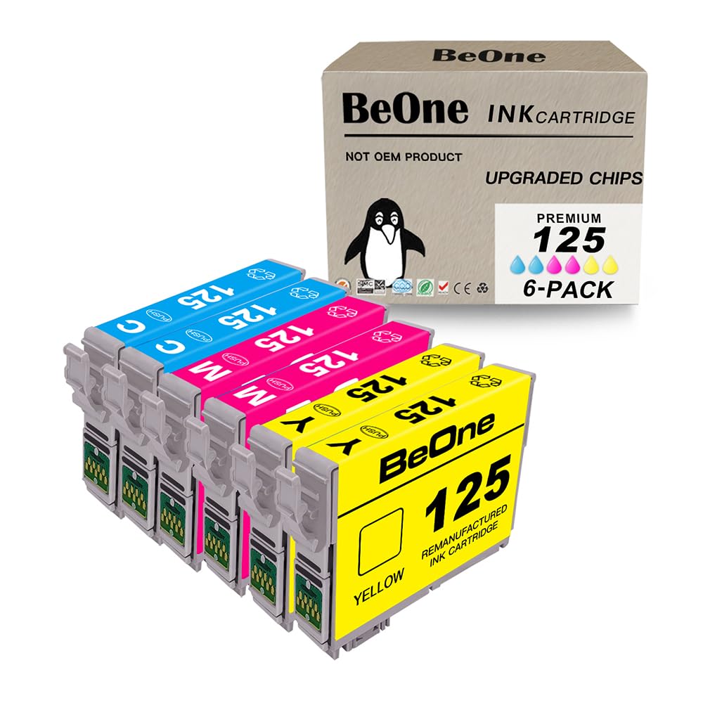 Photo 1 of BeOne Remanufactured Ink Cartridge Replacement for Epson T125 125 to use with Stylus NX125 NX127 NX130 NX230 NX420 NX530 NX625 Workforce 320 323 325 520 Printer (1 Cyan, 1 Magenta, 1 Yellow)