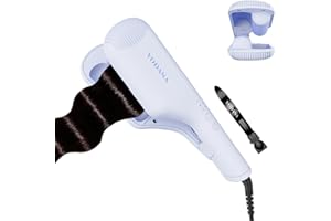 VODANA Compact Triple Flow Hair Waver - Portable Ceramic Curling Iron, Long-Lasting Beach Waves, Fast Heat-Up Double Barrel (1.25 inch, Powder Blue)