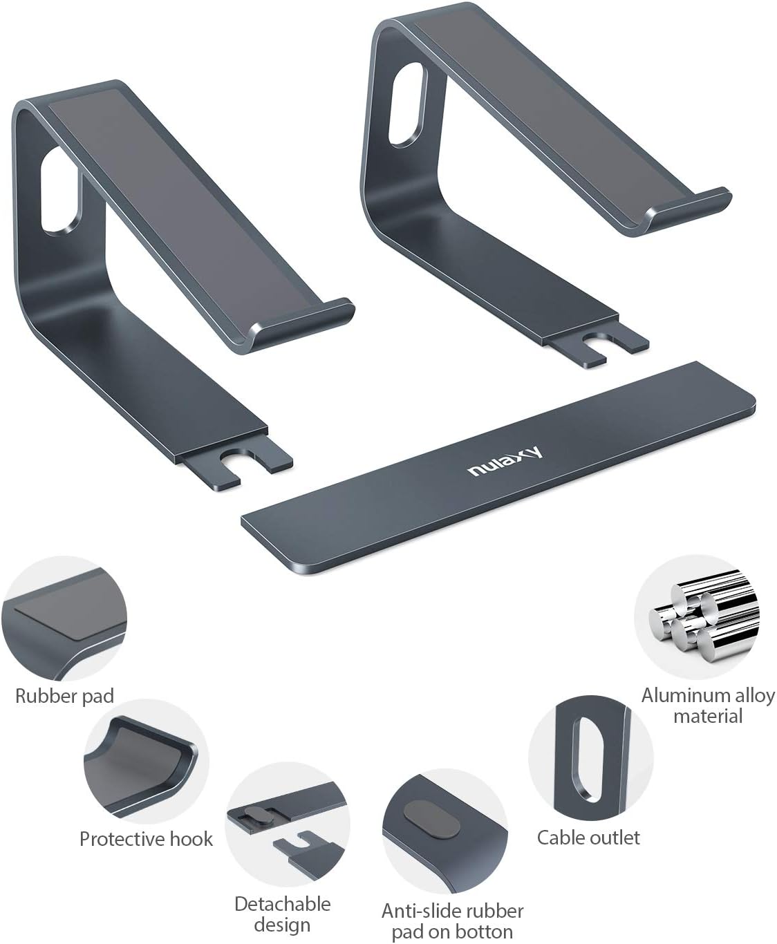 Nulaxy Laptop Stand, Ergonomic Aluminum Laptop Mount Computer Stand, Detachable Laptop Riser Notebook Holder Stand Compatible with MacBook Air Pro, Dell XPS, Lenovo More 10-15.6" Laptops - Space Gray: Computers & Accessories