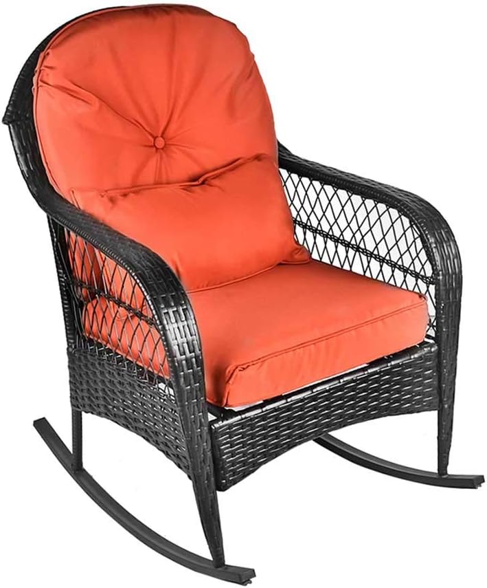 B BAIJIAWEI Outdoor Wicker Rocking Chair - Garden Patio Yard Porch Lawn Balcony Backyard Furniture All- Weather Wicker Rocker Chair with Cushions
