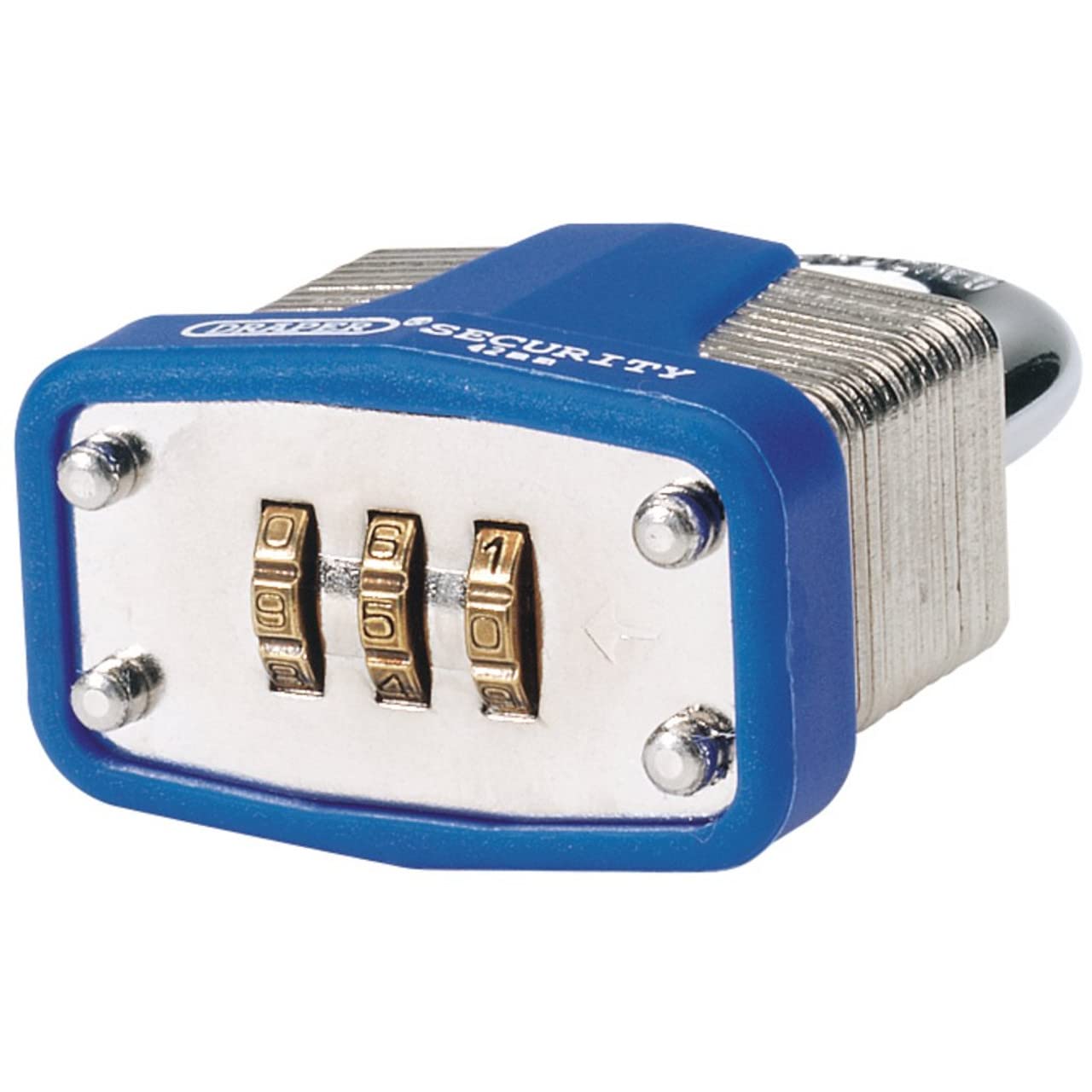 Draper 64157 Laminated Steel Padlock with 3 Number Combination and Hardened Shackle ,Blue