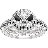 Jeulia Jack skull Rings for Women Nightmare Skellington Rings 925 Sterling Silver Halloween Jewelry Romantic Jewelry Gifts for Her CZ Solitaire Engagement Rings Anniversary