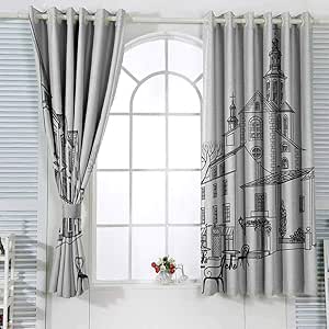 Doodle - Cortina opaca con diseño de paisaje urbano y callejón de la