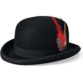 Bowler Hats for Men Women Derby Hat Costume Dress Hats Steampunk Hat Formal | 100% Pure Wool Felt,Unisex Bowler Hat for Adult,Black,Brown,Red,Green,with Feather Decor,Satin Lined for Formal Event Wedding