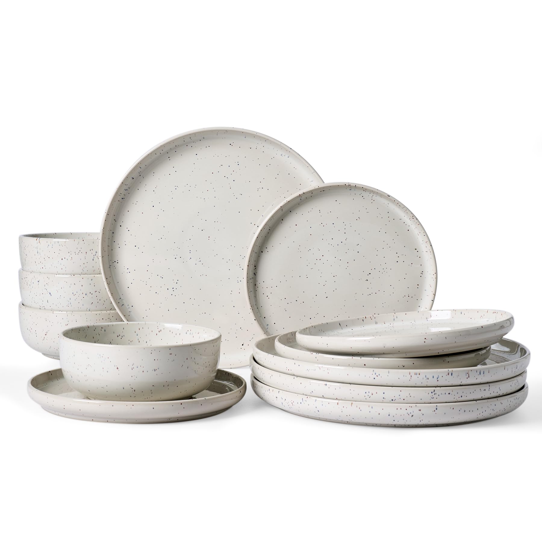 Photo 1 of Famiware Meteor Plates and Bowls Sets for 4, 12 Pieces Dinnerware Sets, Microwave and Dishwasher Safe Dishes Set, Creamy White
