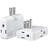 ETwinCoo 2-Prong/3-Prong Swivel Adapter, Polarized Grounding Converter with Flat Wall Plug, Fireproof 3-Outlet for Home Use (2 Pack)