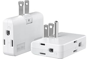 ETwinCoo 2-Prong/3-Prong Swivel Adapter, Polarized Grounding Converter with Flat Wall Plug, Fireproof 3-Outlet for Home Use (2 Pack)