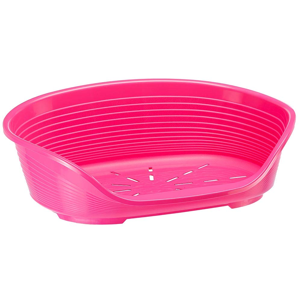 Ferplast Plastic Kennel for Dogs and Cats Siesta Deluxe 4, Animal Basket, Perforated Bottom, Anti-Slip, Comfortable Chin-Rest, Pink, 61,5 x 45 x 21.5 cm