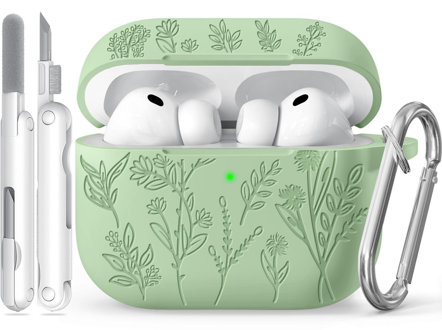 Ekoonpft for Airpods Pro 3 Case, Flower Engraved Cases for Apple AirPods Pro 3rd Generation 2025, Soft Silicone Cover for Men Women Girly with Cleaning Kit & Keychain, Anti-Scratch, Shockproof