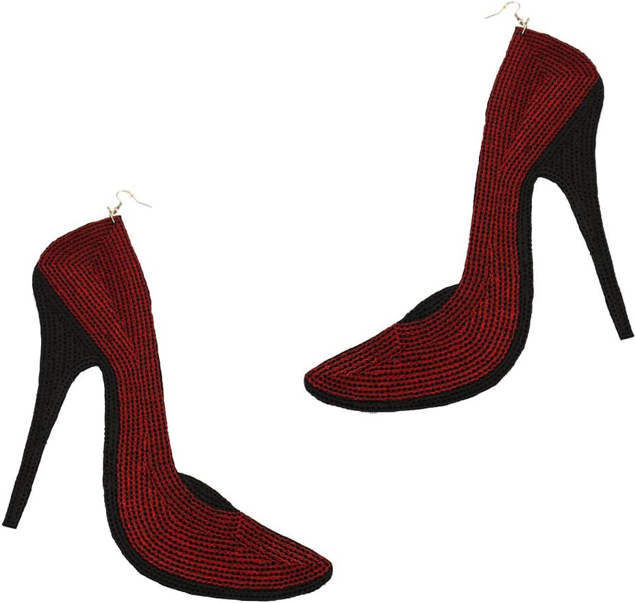 Sparkling sequin high heel shoe earrings on fabric bling that shines Not for tame of hearts Large size