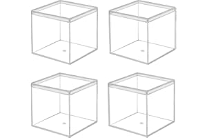 dedoot Clear Acrylic Box with Lid, 4 Pack 4x4x4 inches Clear Plastic Box for Organize, Acrylic Cube Storage Container Drawer Organizer for Vanity Jewelry Accessories, Small Items