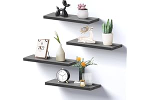 Herncptar Wall Shelves, Rustic Wood Floating Shelves Set of 4, Hanging Storage Shelf with Invisiable Metal Brackets for Bathroom, Living Room, Kitchen, Bedroom(Grey)
