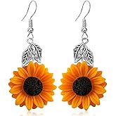 Sunflower Earring for Women Handmade Bohemian Sunflower Dangle Drop Earrings Resin Yellow Sunflower Daisy Earring Trendy Sunflower Gifts Dresses