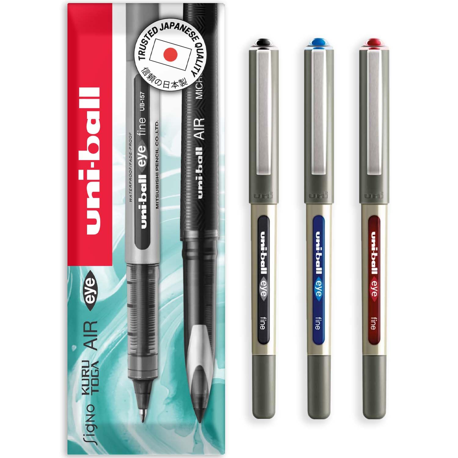 uni-ball EYE - UB-157E Rollerball Pens - 0.7mm Nib - In Envelope Gift Packaging (Pack of 3, Multicolor)