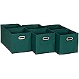 Household Essentials Fabric Storage Cube Bins, 6 Piece Set, Strong Poly-Woven Fabric, Chipboard Sides, Grommet Front Handle, Stackable and Foldable, Classic Design, Green