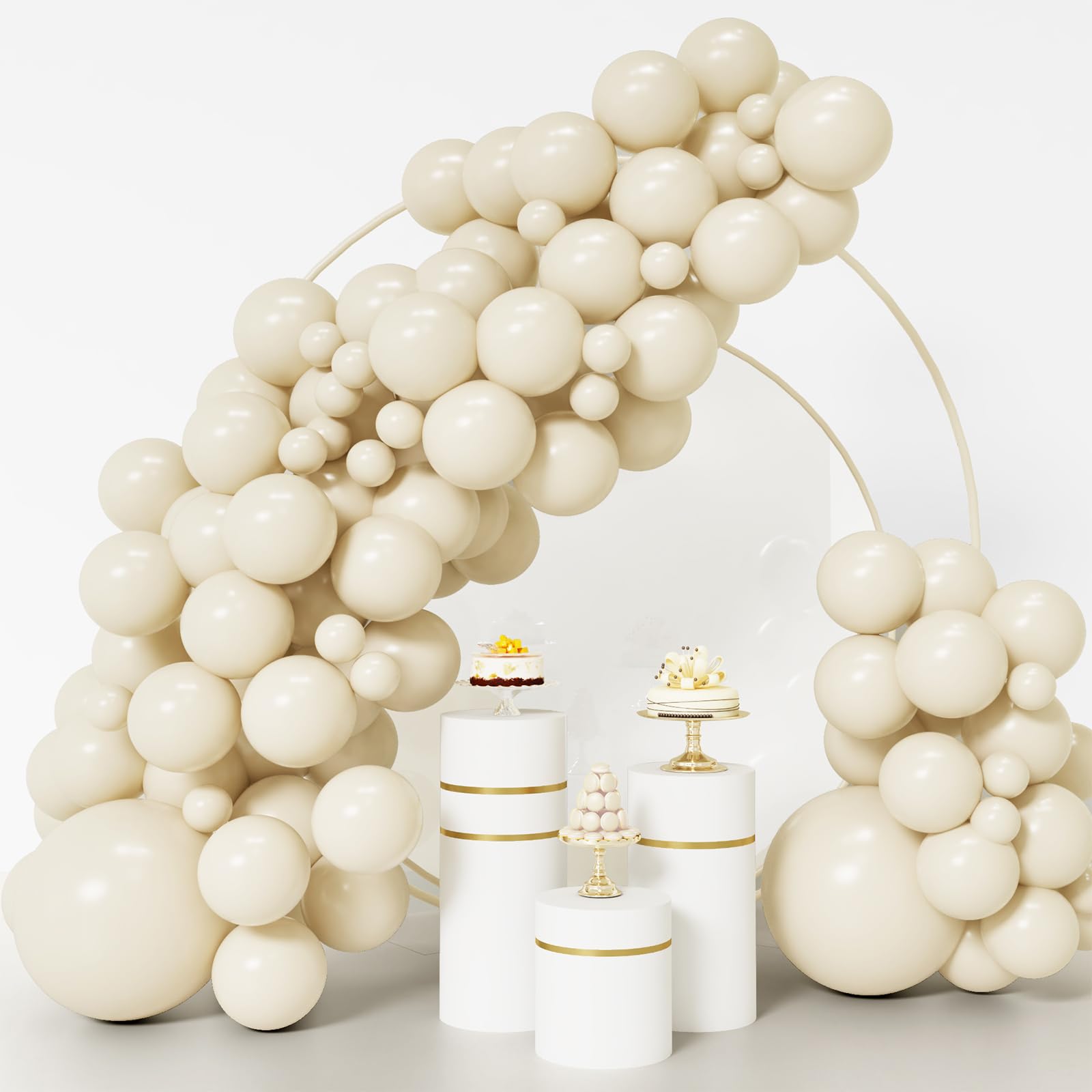 Photo 1 of RUBFAC 92pcs White Sand Balloons Different Sizes 18 12 10 5 Inch for Garland Arch White Cream Beige Balloons for Happy New Year Decorations 2024 Birthday Party Graduation
