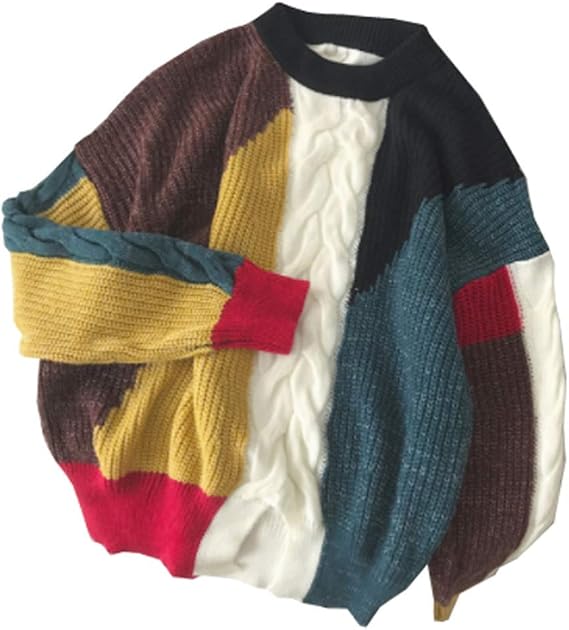 Amazon グードコ セーター メンズ カジュアル ニット ざっくり 男女兼用 切り替え カットソー ケーブル編み クルーネック 長袖 かっこいい 原宿 セーター 通販