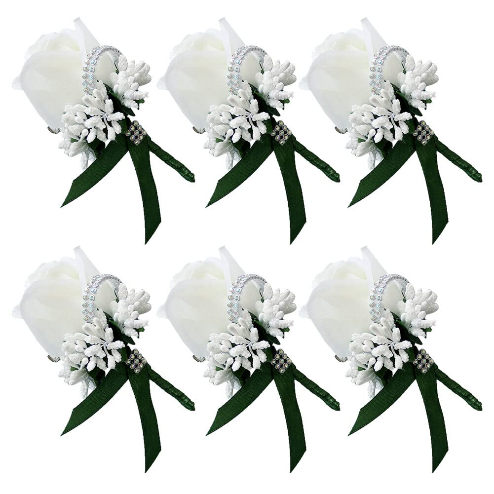 Uposao 6pcs Wedding Boutonniere, Simulation Silk Flower Man Wedding Boutonniere Rose Boutonniere Lapel Flower Artificial Wedding Flower Accessories For Wedding Celebration Annual Meeting