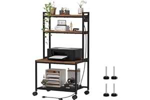 Asgolion Large Printer Stand with Storage, 4 Tier Table with Wheels for Home Office, Beside Desk for Printer, Scanner, Fax, Rustic Brown