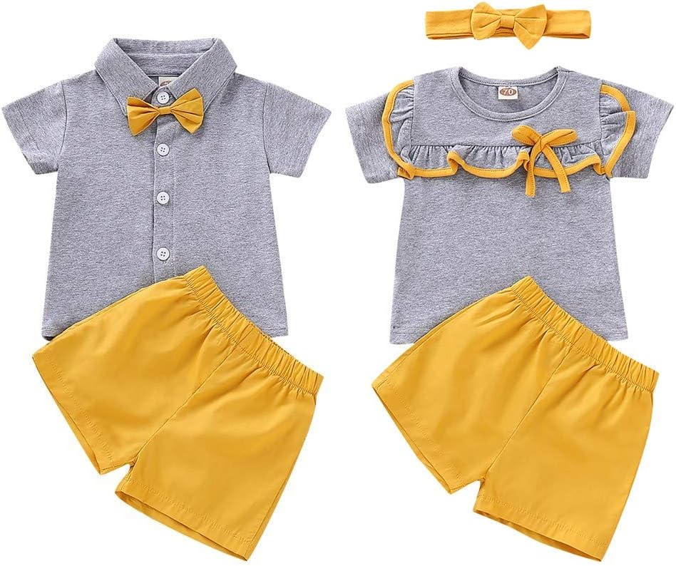 Tianhaik Brother and Sister Matching Outfits Ruffle Polo Shirt and Shorts Clothes Set