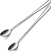 tiokin Long Handle Spoon, Bar Stir Stick, 2-Pack Iced Tea Spoons, 9-Inch Stainless Steel Cocktail Mixer, Long Teaspoons for A