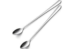 tiokin Long Handle Spoon, Bar Stir Stick, 2-Pack Iced Tea Spoons, 9-Inch Stainless Steel Cocktail Mixer, Long Teaspoons for A