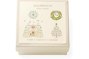 Karen Adams Sugarplum Gift Enclosure Box of 8 Assorted Christmas Cards with Vellum Envelopes