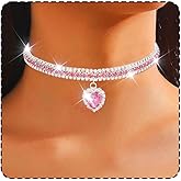 CLOACE Rhinestone Choker Necklace Heart Pendant Diamond Row Necklaces Sparkly Crystal Prom Chain Jewerly Accessories for Women