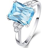 Yaresul 3.5ct Simulated Gemstone Ring 925 Sterling Silver 10x8mm Radiant Cut Sapphire|Emerald|Amethyst|Cubic Zirconia Ring Birthstone Rings for Mothers Valentines Thanksgiving Day Size 5-10