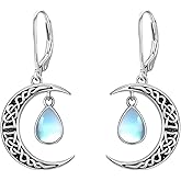 HPQQ Celtic Moon Earrings 925 Sterling Silver Vintage Crescent Earrings Witch Jewelry Gifts for Women