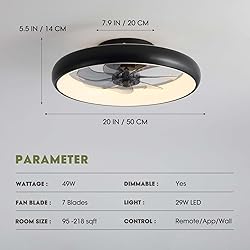 LUDOMIDE Boho Ceiling Fans with Lights, 20" Flush