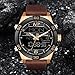 Analog Digital LED Dual Time Display Brown Genuine Leather Band Alloy Electroplating Gold Watchcase Mens Watches