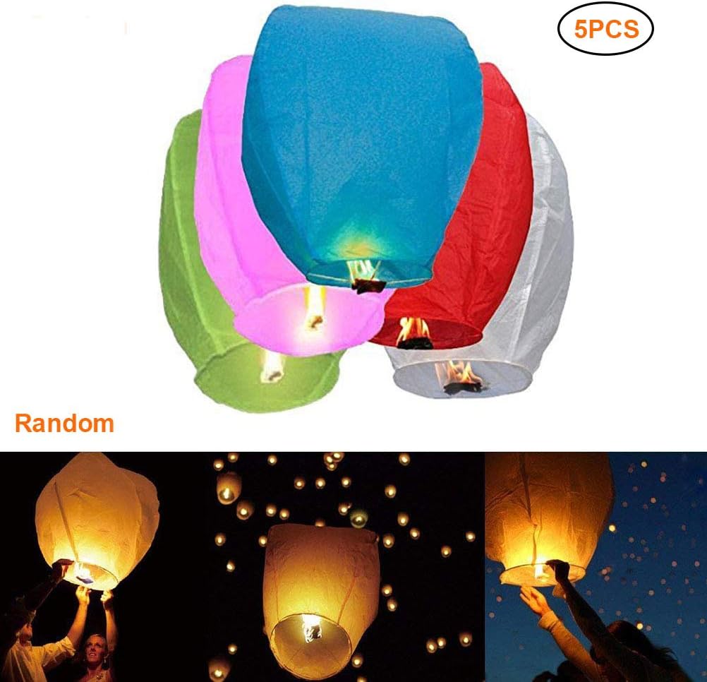 Paper Lantern Chinese Sky Lantern, 100% Biodegradable and Environmentally Friendly Refractory Paper Lantern, Flying Height 500-1000 Meters (Random Color)