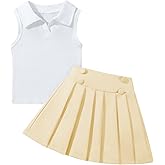 Bkixhv Toddler Girls Athletic Dress Golf Tennis Dress Outfit Sleeveless Golf Shirt and Tennis Skirt 2-7Y