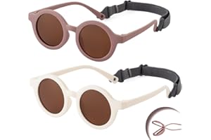 2 Pieces Flexible Round Polarized Baby Sunglasses with Adjustable Strap for Infant Boys Girls Age 0-24 Months