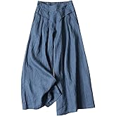 Gihuo Women' s Culottes Linen Blend Wide Leg Pants Elastic Waist Casual Palazzo Trousers with Pockets Capris