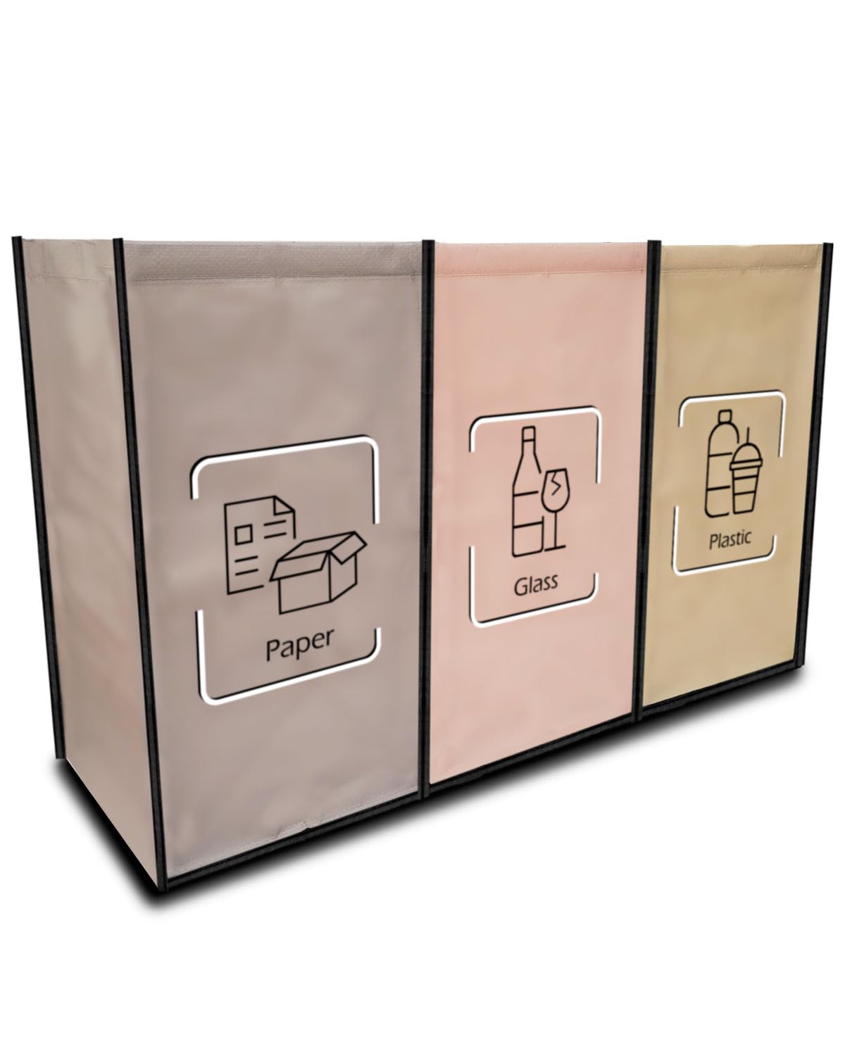 NYIKA - Recycling Bags for Kitchen - Indoor Recycling Bins - Recycle Bags - Recycling Box - Recycling Bins for Kitchen 3 Compartments - (Black Edge)