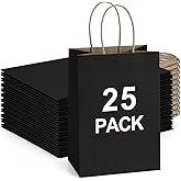 BagDream Gift Bags with Handles 5.25x3x8 Inch Small Black 25 Pack | Kraft Paper, Recycled, Sturdy Handles, For Gift Giving, Crafts, Party Favors, Halloween, Christmas, Business Packaging